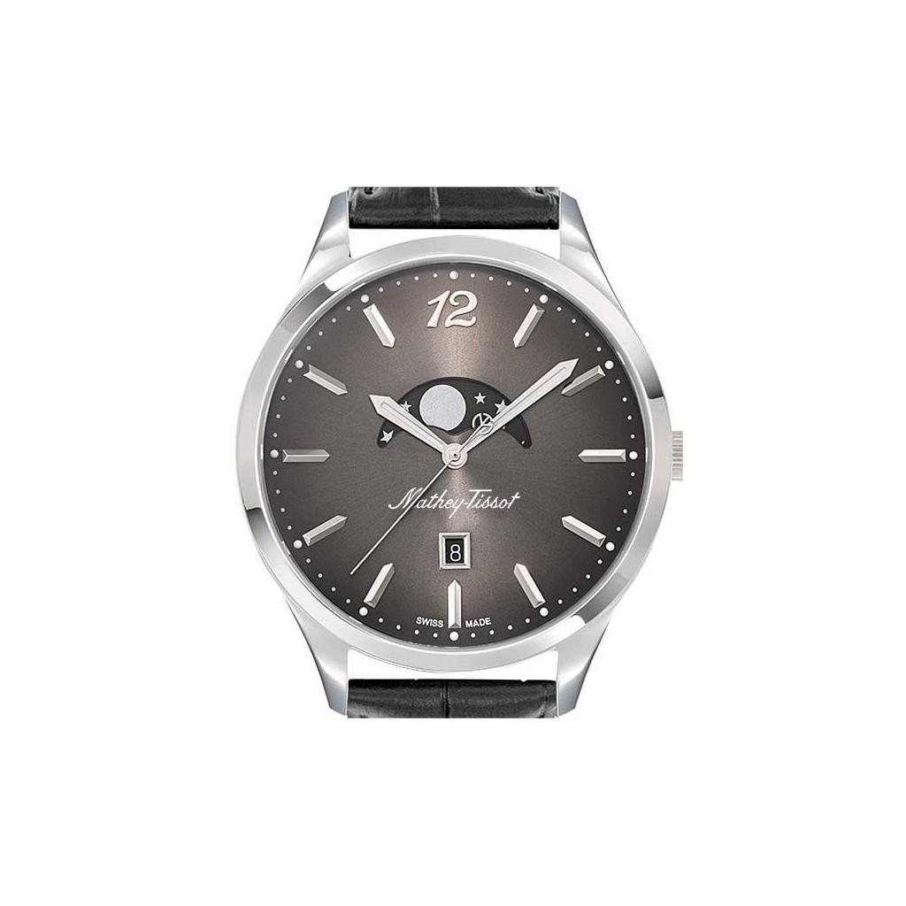 Mathey-Tissot Мужские кварцевые часы Urban Moon с кожаным ремешком и черным циферблатом H411LAN