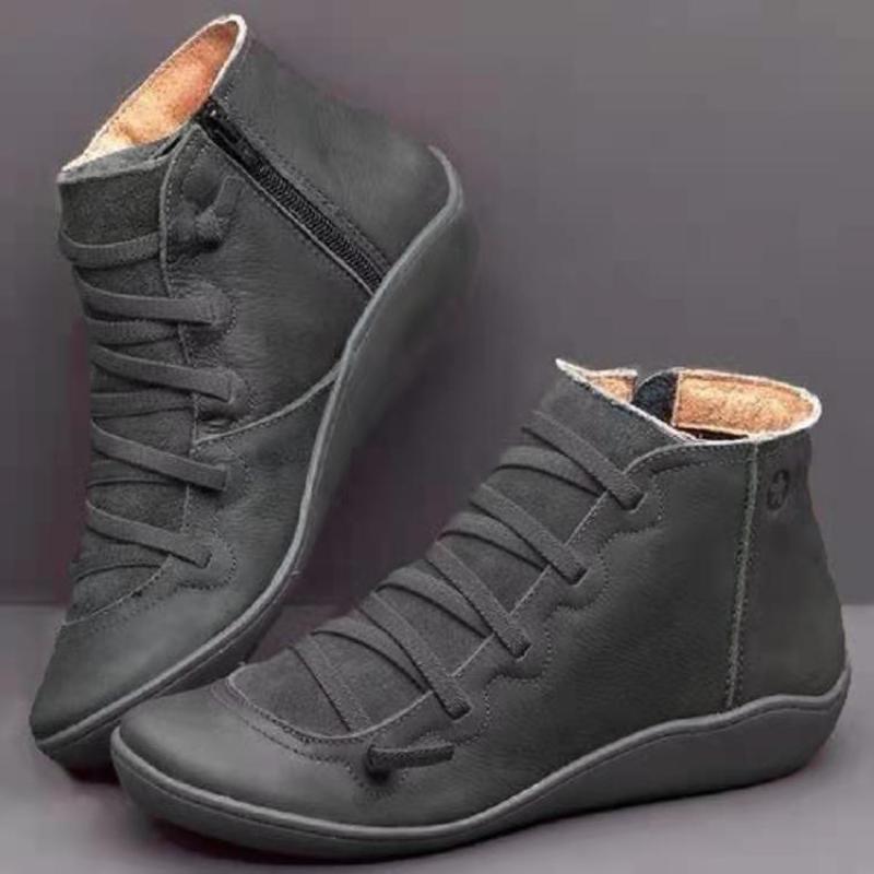 Женские ботинки Осенние женские туфли в стиле ретро Модные кожаные ботильоны на плоской подошве Повседневные однотонные короткие ботинки на шнуровке Zapatos De Mujer