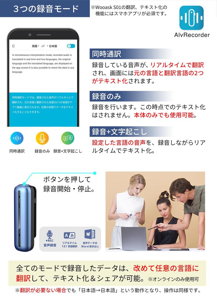 Wooask S01 Voice Recorder Translator Transcription Compatible with 121 Languages Need for and Export Recorded Data In Translation Accuracy Wooask