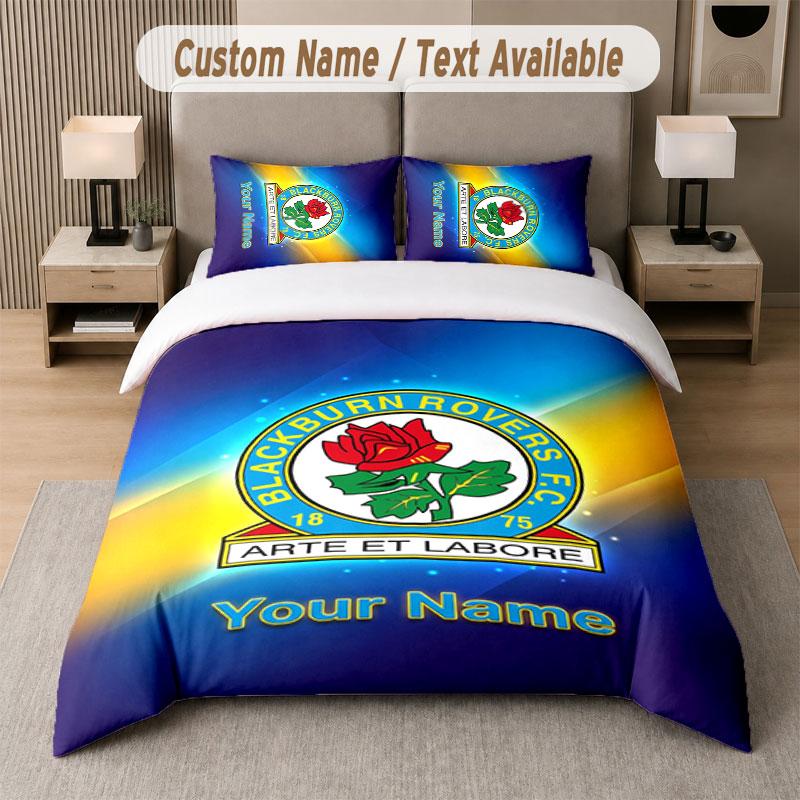 Custom Bedding Set Blackburn Rovers Football Pattern, Print Name Text 1 Duvet Cover plus 2 Pillowcases Home Textile