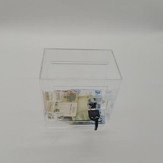 Adults Children Clear Acrylic Money Box with 2 Keys Visible Locked Piggy