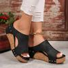Fashion Vintage Wedge Heeled Sandals Women Peep Toe Pu Leather Thick Sole Slippers Woman Summer Comfort Platform Sandalias Mujer 2025