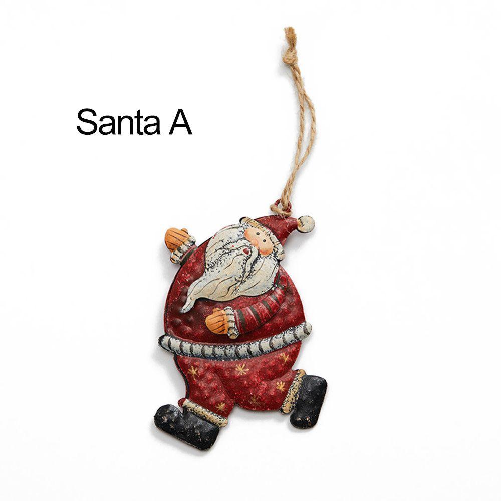 Retro Metal Xmas Tree Embellishment Welcome Door Hanging Pendants Santa Claus Cartoon Angel Doll Drop Ornaments Christmas Decor