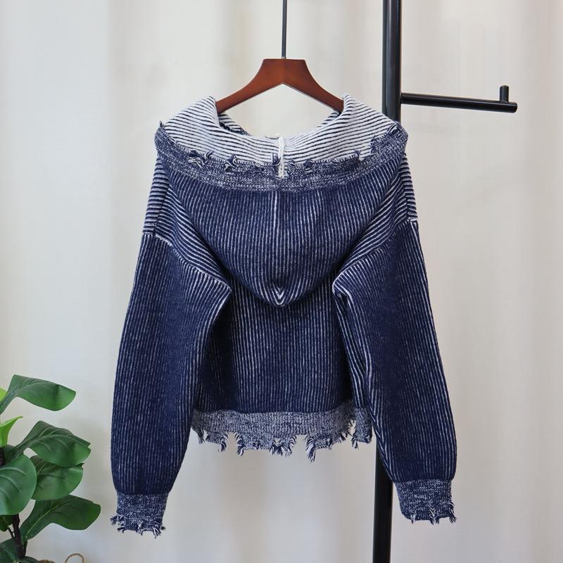 Кардиган вязаный с капюшоном на двойной молнии, с отверстием, новый осенне-зимний, свободный, высокого класса, куртка-свитер женская