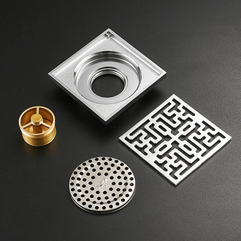 Floor Drains 10cm Chrome Square Shower Drain Brass Floor Drain Trap Waste Grate With Hair Strainer Bathroom Accessories 811573