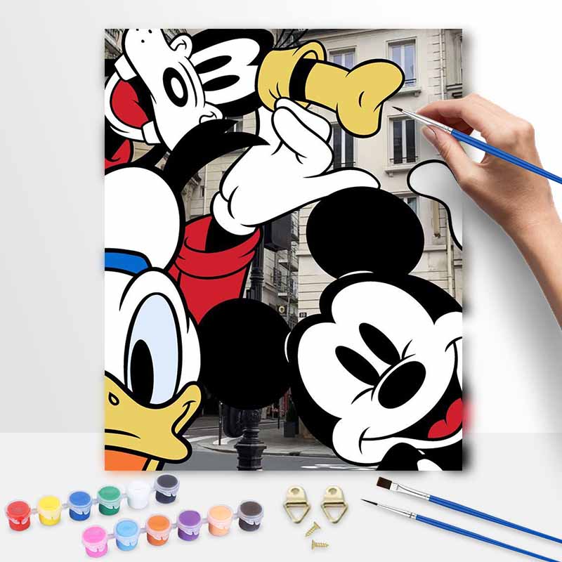 Disney Mickey Mouse Donald Duck digital oil painting diy coloring handpainted filling home decoration gift, classic anime wall art decor