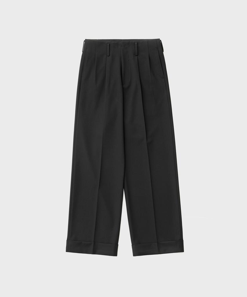 ANOTHER OFFICE Flow Wide Turn-Up Pants (Black)