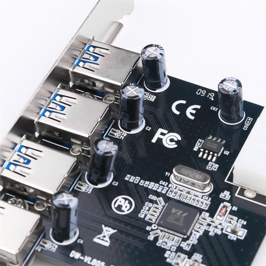 PCI-E Express expansion cards with USB 3.0 Controller, Adapter, 4 ports, 5 Gbps for PC