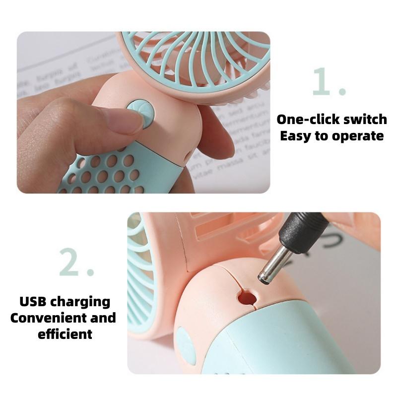 Мини-вентилятор USB ручной, мультяшный стиль, 3 скорости, перезаряжаемый, компактный и портативный, для использования на улице, в кармане