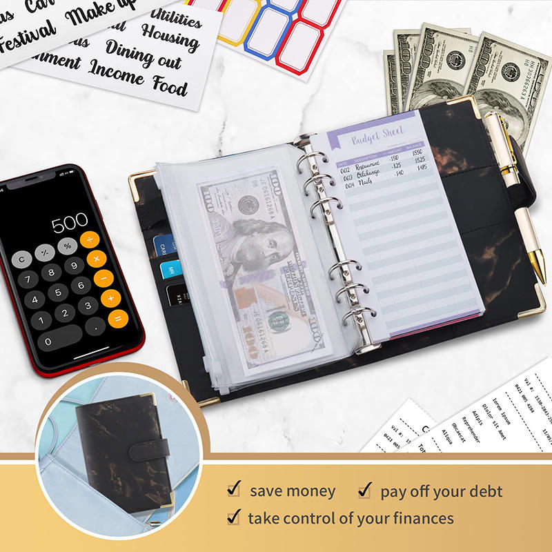 Budget Binder Cash Envelopes for Budgeting Money Organizer Portable A6 Loose-leaf Leather Money Organizer Notebook