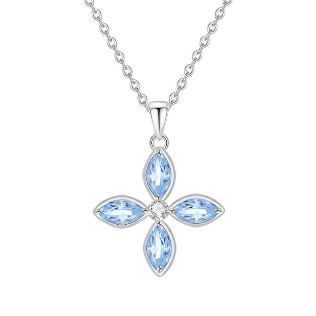 S925 Silver Four-leaf Clover Necklace, Natural Crystal Pendant, Clavicle Chain for Women