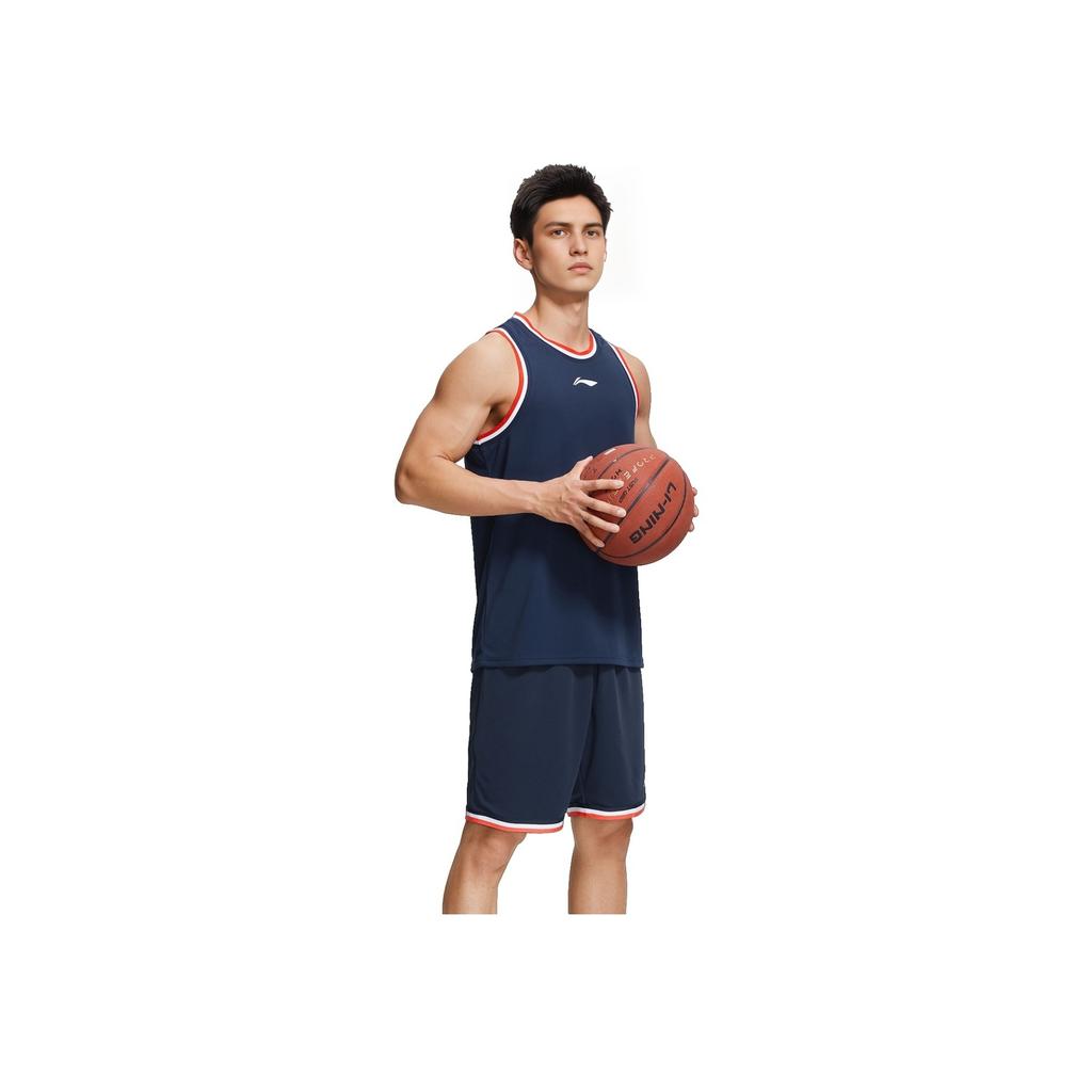 Li Ning Basketball Series Sleeveless Vest And Mid-Waist Elastic Shorts Casual Sports Set Men Sets Guangdong-Blue AATU047-1