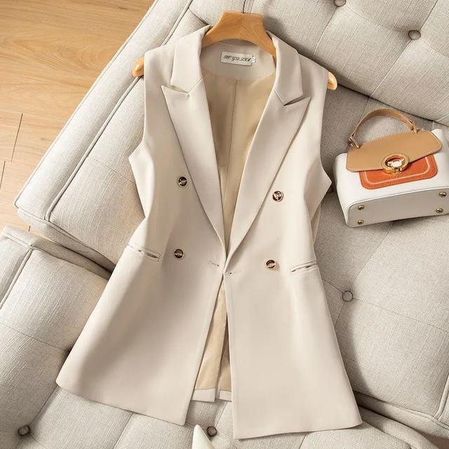 Весенне-летний двубортный костюм, жилет, женский однотонный корейский жилет без рукавов, уличная одежда, женская деловая дизайнерская куртка, пальто