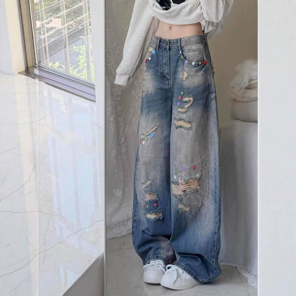 Women Straight Leg Denim Jeans Casual Solid Color Cotton Blend High Waist Daily Streetwear Long Pants