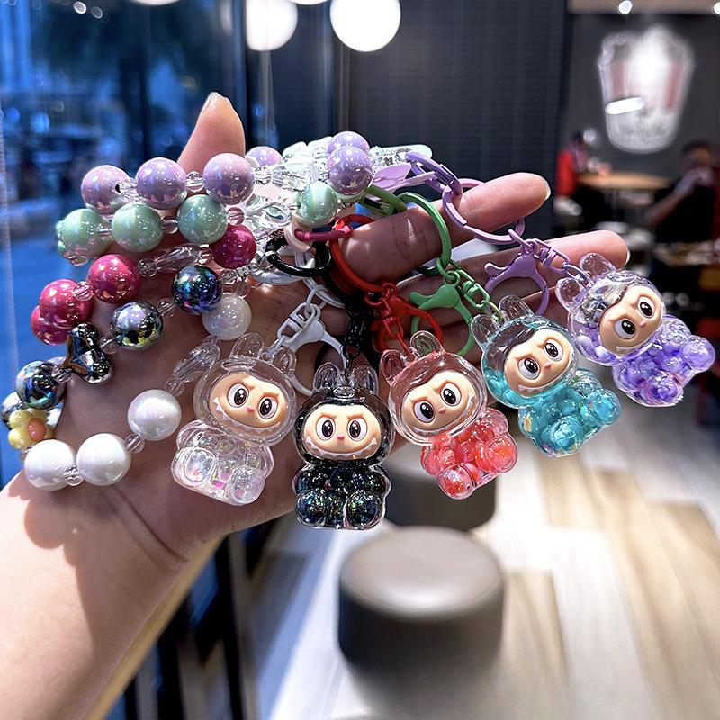 Пропитанная маслом цветная ткань с бусинами Лабубу, Чехол для телефона, Цепочка из бусин, Кукла, Школьный рюкзак, Бутылочка с песком, Маленький кулон в подарок