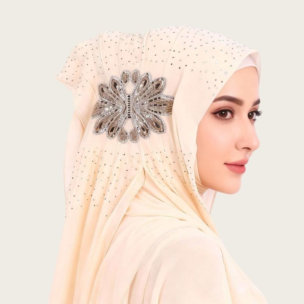 Rhinestone Flower Decor Sequin Embellished Headscarf Light Luxury Head Wrap Turban Traditional