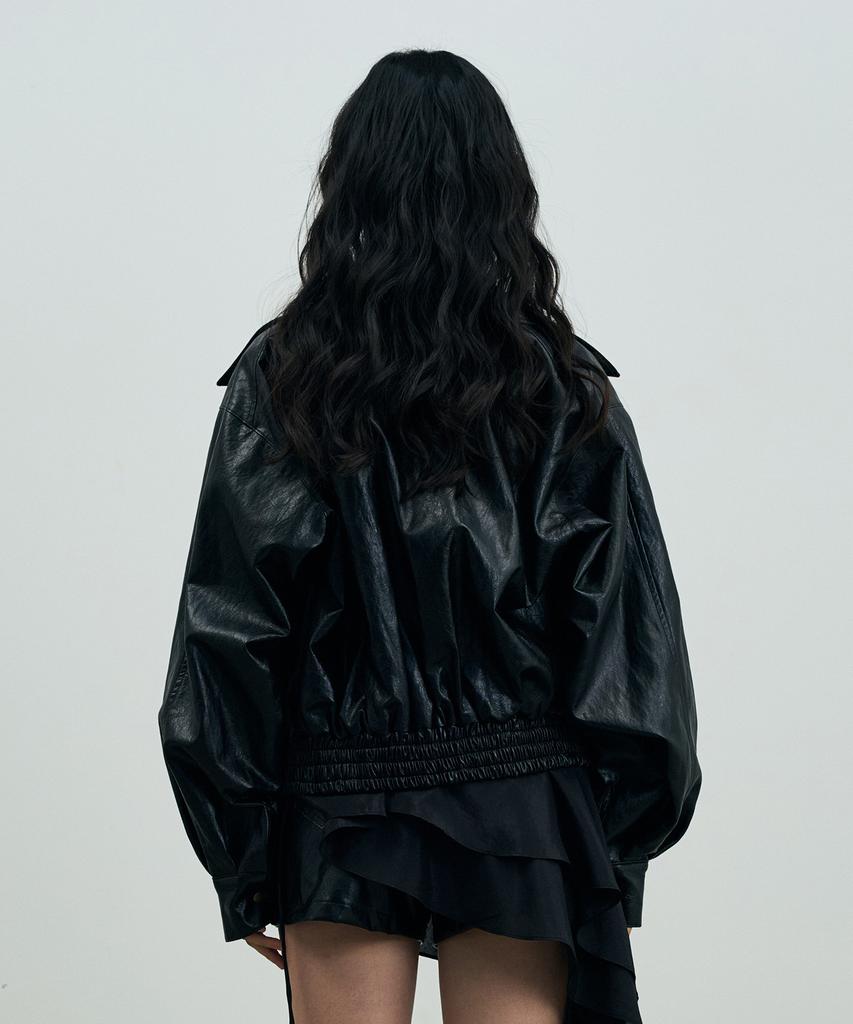 Arikim Pamela Leather Bomber Jacket / Black