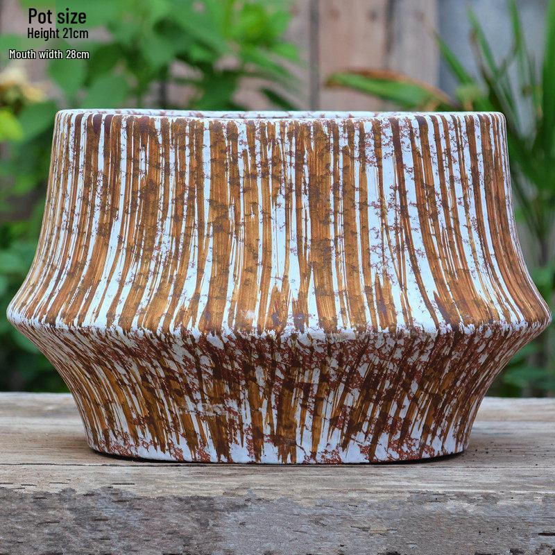 Large Coarse Pottery Green Planter: Ceramic Flower Pot for Succulents, Orchids, and Plants