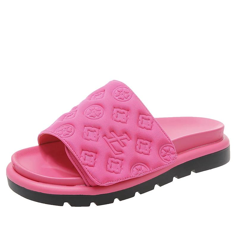 Тапочки Magic Tape Flat Slippers Женская летняя обувь класса люкс Брендовые сандалии на платформе Женские туфли-лодочки для увеличения роста Женские тапочки