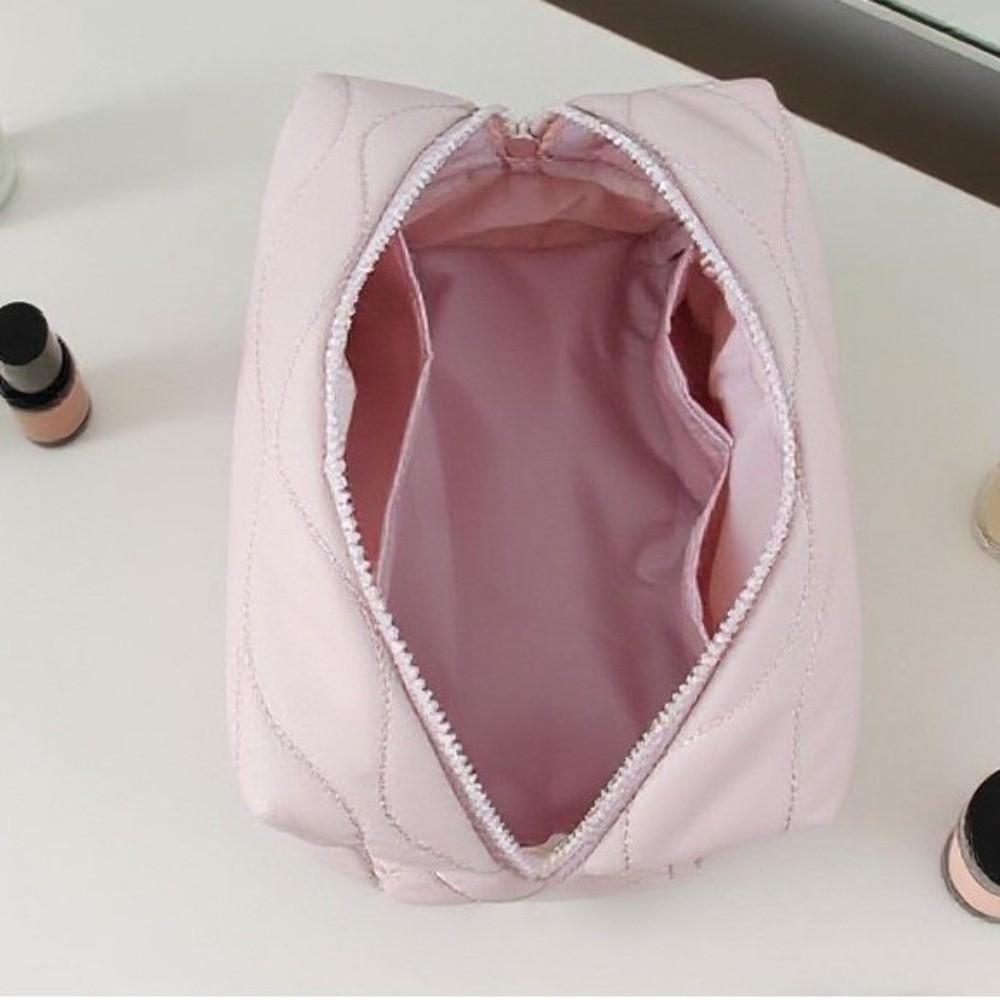 Portable Puffy Padded Travel Cosmetic Bag Solid Color Wide-open Makeup Bag Makeup Organizer Case Large Capacity Toiletry Bag