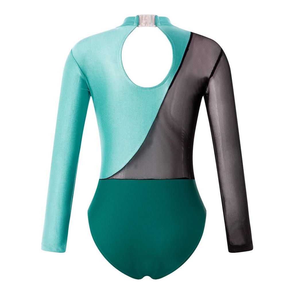 Детский комбинезон с круглым воротником и длинными рукавами для девочек, блестящий декор со стразами и открытой спиной, купальник для балета и танцев, комбинезон для катания на коньках