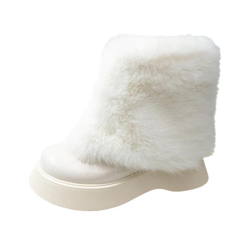 Модные женские теплые плюшевые зимние сапоги 5 см, нескользящие зимние сапоги, замшевые кожаные толстые кроссовки, толстые меховые высокие ботильоны на платформе