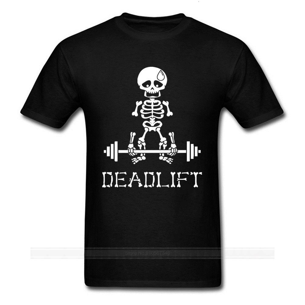 one yona Deadlift Skeleton Shirt for Men Skull Skeleton Bodybuliding Print Black T-Shirts Fitn