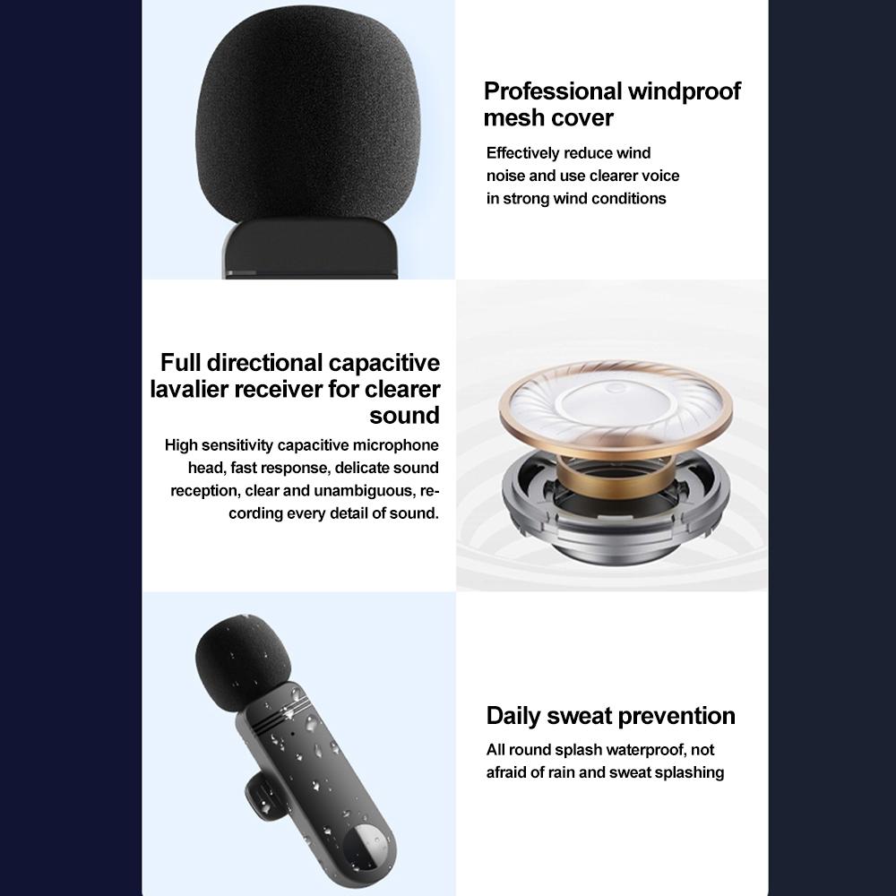 Wireless Lavalier Microphone Audio Video Recording Mini Mic For iPhone Android Laptop Live Gaming Mobile Phone Microphone
