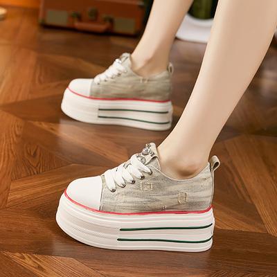 6,5 см 2024 джинсовая кожа платформа танкетка массивные кроссовки повседневные вулканизированные высококачественные стразы весенние блестящие осенние туфли