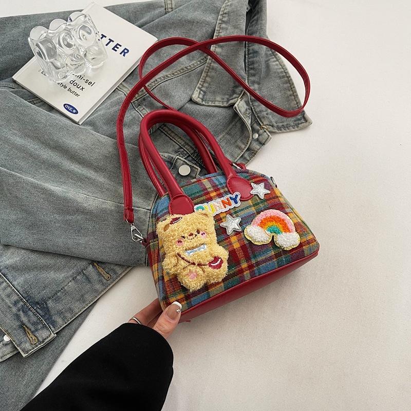 Change Bag 2025 New Retro Cute Messenger Bag Plaid Earphones Handbag Commuter Shoulder Bag