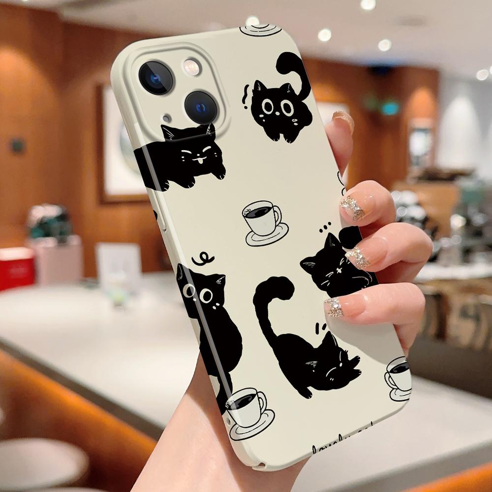 Чехол для телефона с милым черным котом для Samsung Galaxy S20 FE 5G A52 iPhone 15 11 Xiaomi Redmi VIVO OPPO Realme Huawei Infinix Противоударный ультратонкий жесткий чехол
