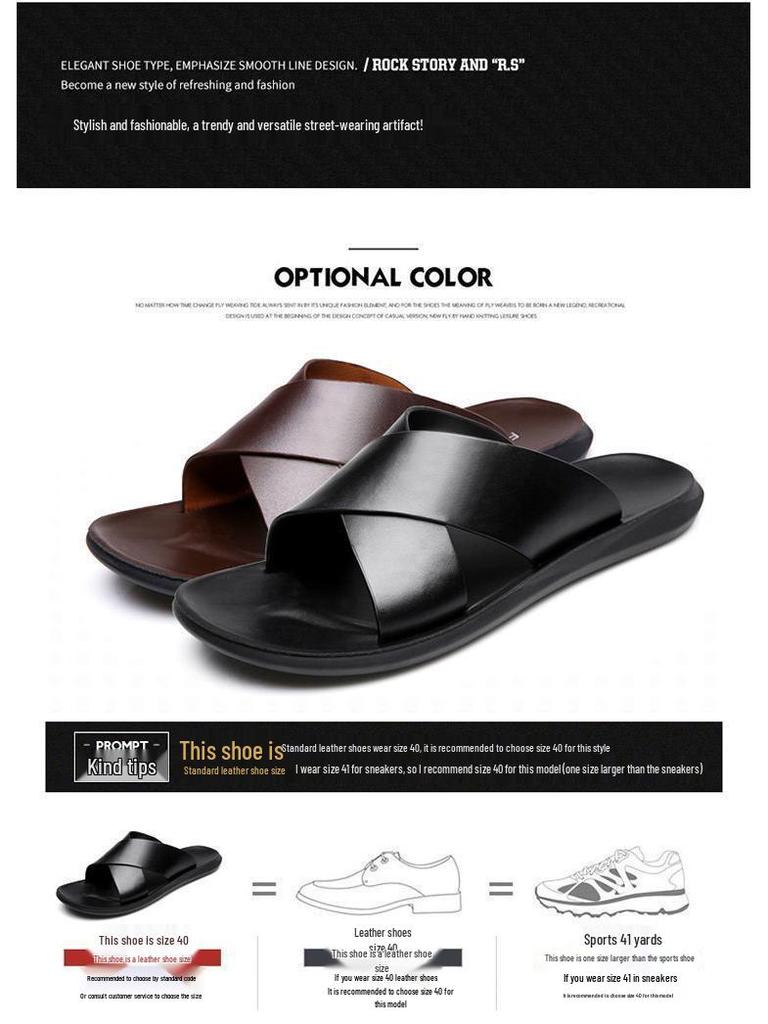Men's Genuine Leather Korean Style Sandals - Trendy, Non-Slip Beach Flip-Flops