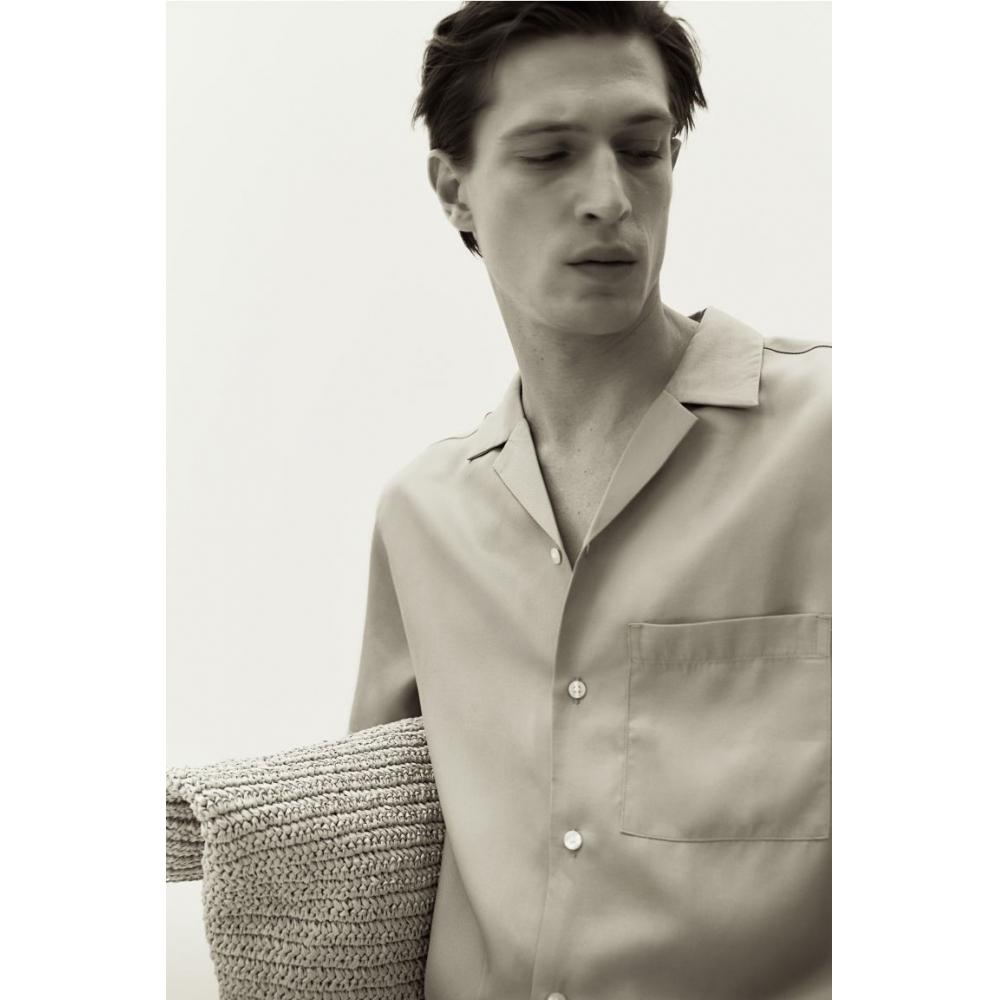 H M Regular Fit Lyocell caMp sHirt Pale Blue