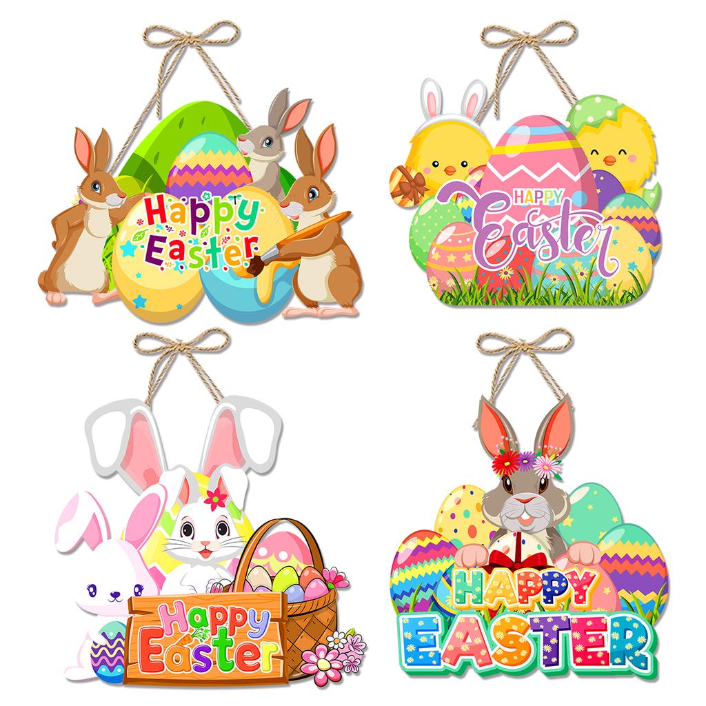 Happy Easter Decor Door Pendant Paper Rabbit Egg carrot Welcome Sign Hanging Ornament Easter egg hunt Spring Party Wall decor
