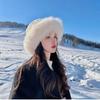 Fox Fur Plush Hat for Women, Winter Korean Style, Face-Slimming, Thickened and Warm Fisherman Hat, Japanese Style, Large Head Circumference,