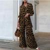 Осенний женский модный топ, женские брюки с леопардовым принтом, повседневный свободный костюм