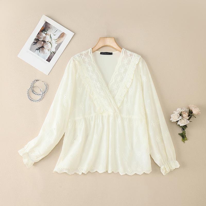 ZANZEA Женская повседневная блузка с V-образным вырезом, длинным рукавом, крючковым пэчворком, свободного кроя