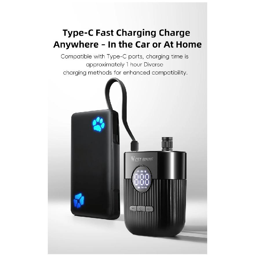 WEST BIKING 150PSI Bike Pump Mini Electric Pump Portable Digital Display Tire Inflator For Schrader/Presta Valve Bike Accessory