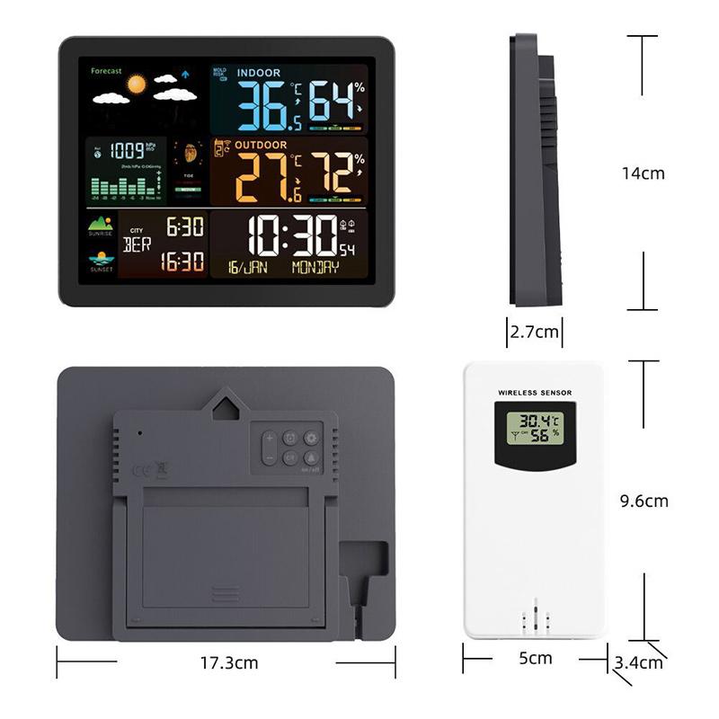 Беспроводная метеостанция с большим цветным экраном, цифровым двойным будильником, барометром, термометром, гигрометром, датчиком прогноза погоды