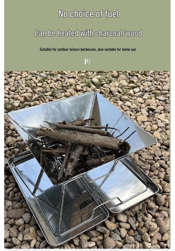Portable Stainless Steel Folding BBQ Grill and Wood Stove for Outdoor Camping