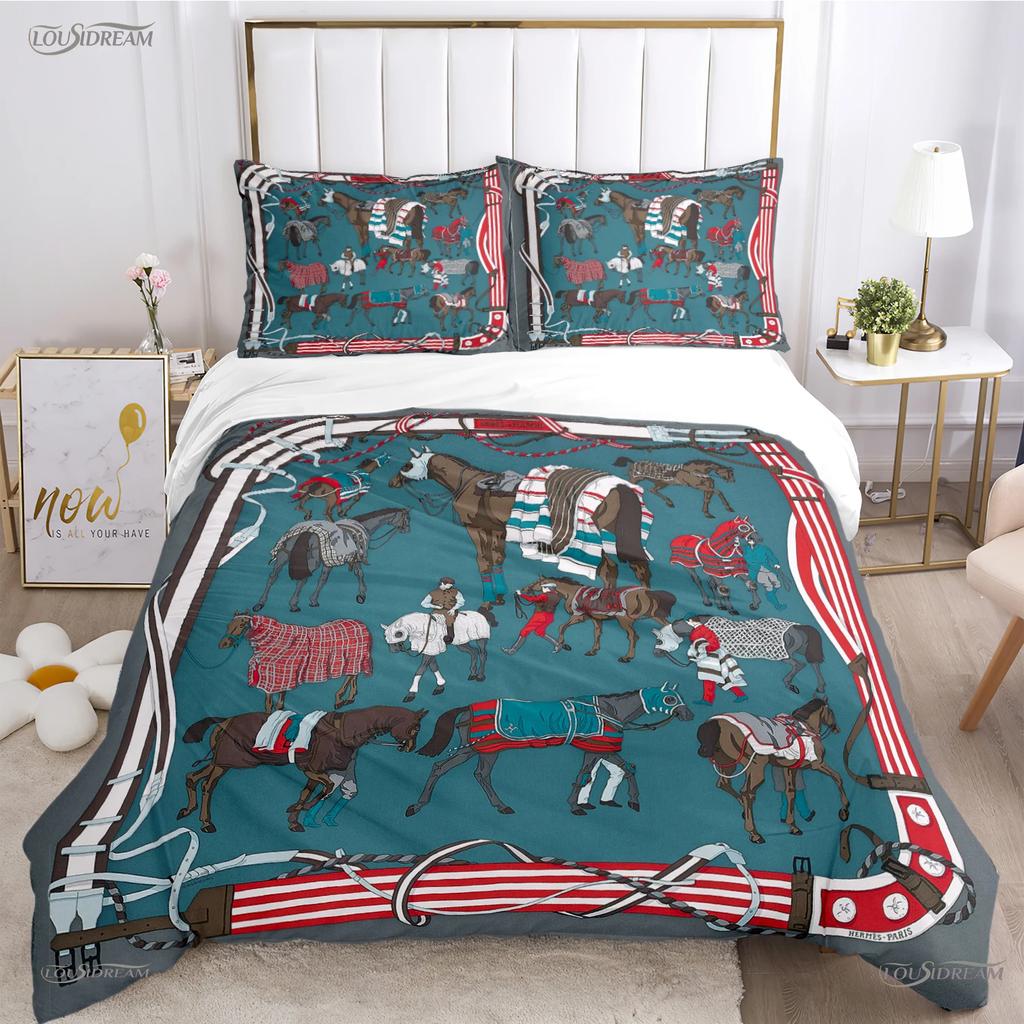 Fashion Ethnic Frame Horse Duvet Cover Comforter Bedding Set Soft Quilt Cover and Pillowcases for Teens Single/Double/Queen/King