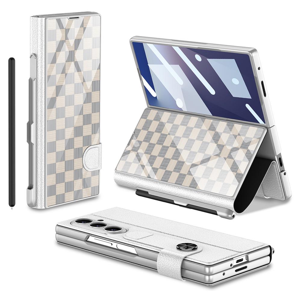 GKK Чехол для Samsung Galaxy Z Fold7 5G со слотом для стилуса, Жесткий ПК+ПУ+Закаленное стекло, Чехол для телефона