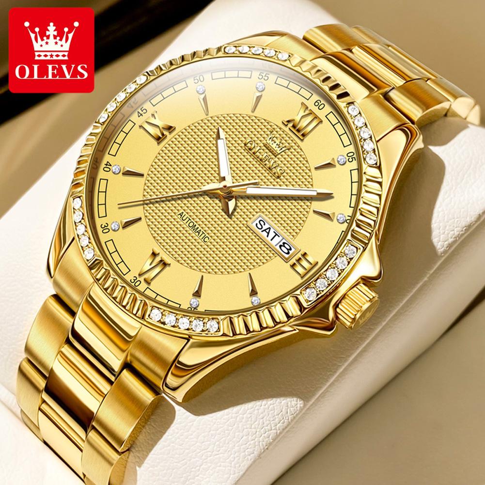 OLEVS Watches Man Steel Automatic Mechanical Watches For Man Waterproof Hand Clock Dual Calendar Luxury Original Big Save
