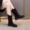 Black Round Toe Elegant with Low Heels Women's Half High Boots Autumn Winter Cosplay Fashion 2025 Sale New Ladies Mid Calf Shoes