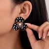 Faux Pearl Accent Flower Stud Earrings Black Polka Dot Gold Tone Edging Perfect BFF Gift for Female Friends