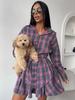 2026 New Plaid Skirt Set for Women Button-Down Loose Shirt with Tie-Waist Midi Skirt Two-Piece Casual Outfit