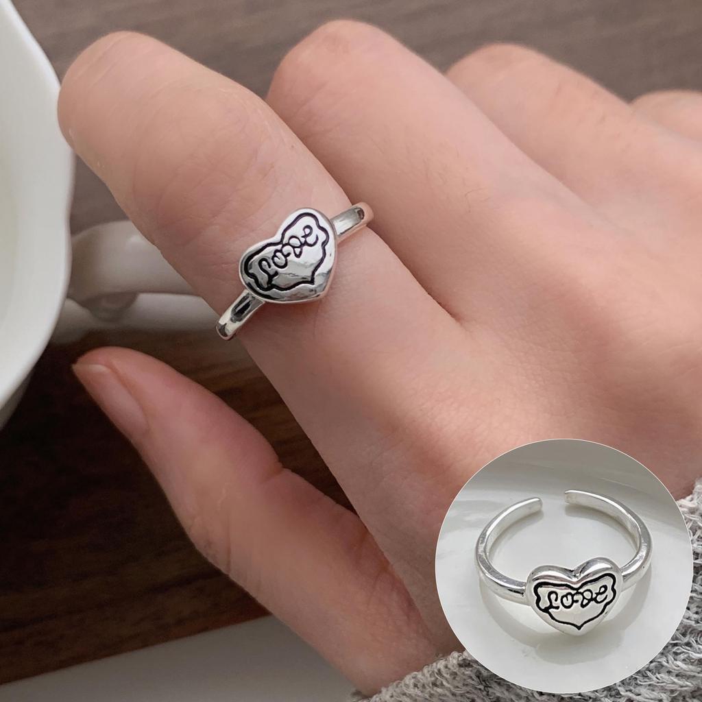 Корейское 3D кольцо в форме сердца: Женское ретро широкое кольцо, модное кольцо на палец с английской буквой, кольцо на указательный палец в стиле хип-хоп.