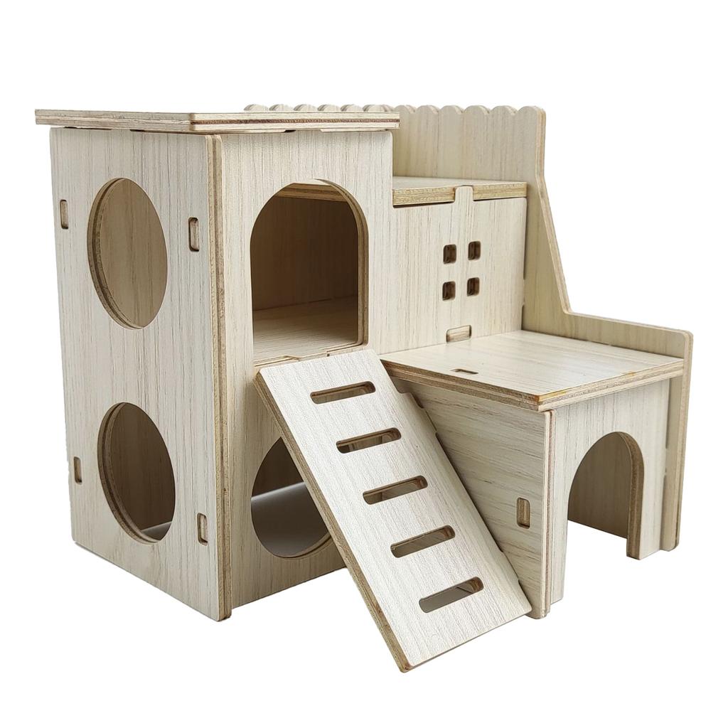 Wooden Hamster House Toy Bite Resistant Hamster Hideout House for Hamster Accessories Skipping Villa, 16x16x5cm