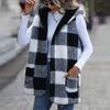 Повседневная женская флисовая куртка средней длины из фланелета с капюшоном и без рукавов в клетку с двухсторонним рисунком