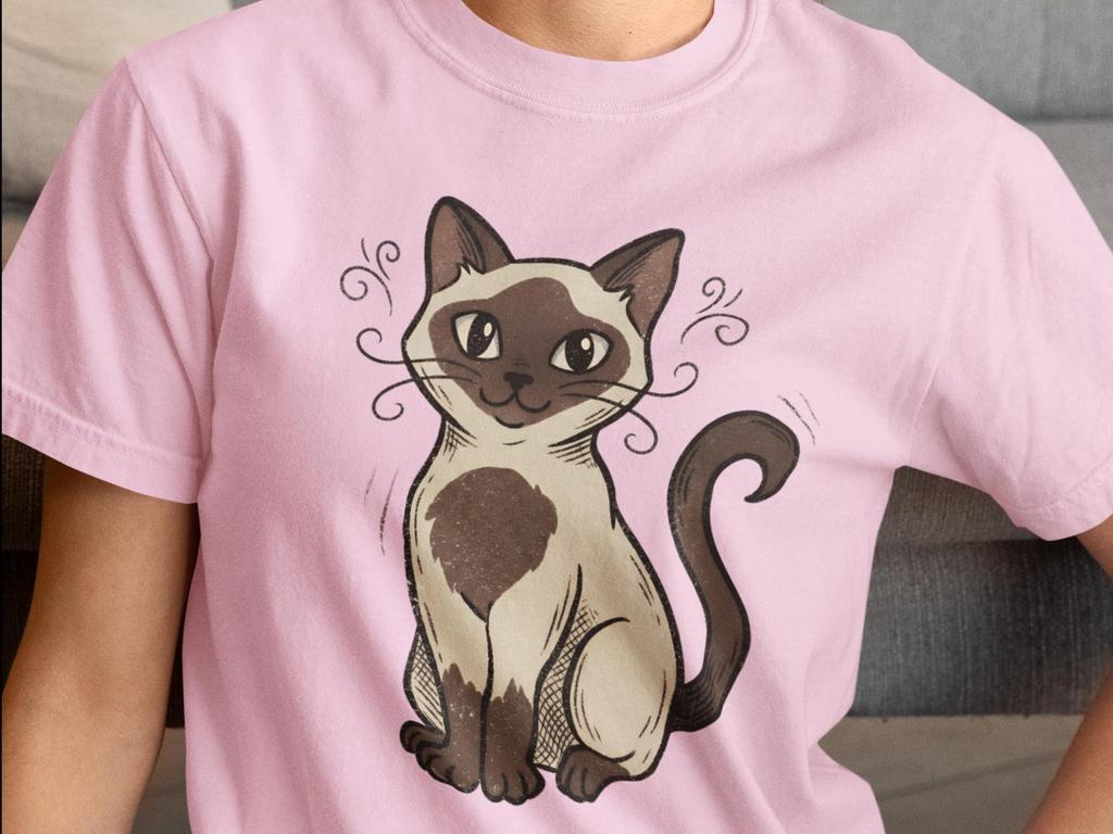 Siamese Cat Illustration T-Shirt | Garment-Dyed Relaxed Fit Tee